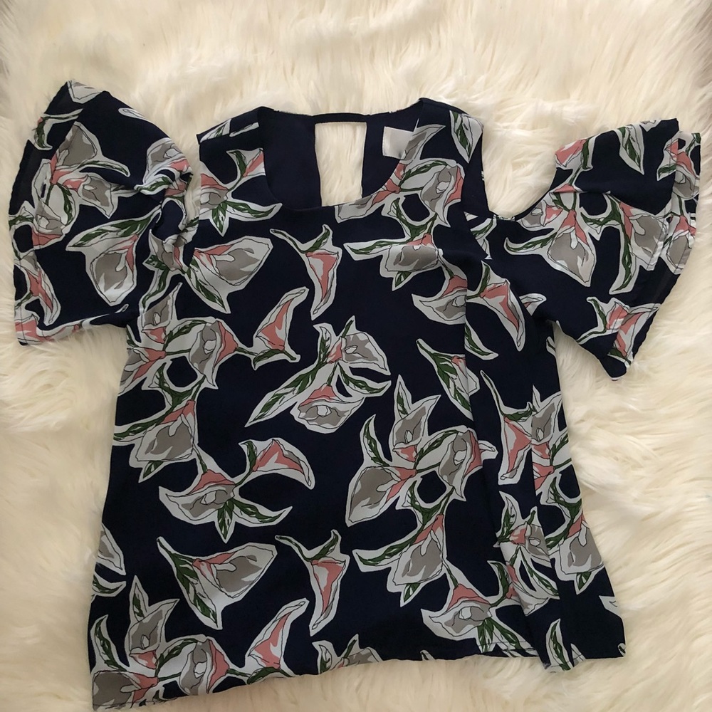 Revolve Zandra Flower Print Cold Shoulder Top